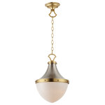 Maxim Lighting International - Conrad 12" Pendant, Satin Nickel / Satin Brass - A traditional lantern design uses a two-tone Satin Nickel and Satin Brass metal work create modern coastal flair. The sloping cone in metal supports a rounded Satin White glass diffuser to softly diffuse the light. Choose from two different sizes to use over a kitchen island or as an entry pendant in traditional or transitional settings.