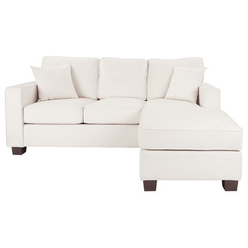 Russell Sectional With Pillows and Coffeeed Legs, Ivory