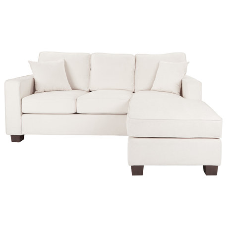 Russell Sectional With Pillows and Coffeeed Legs, Ivory