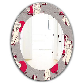 Designart Japanese Geisha Bohemian Eclectic Frameless Oval Or Round Wall Mirror,