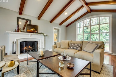 Elegant family room photo in Portland