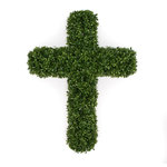 Mills Floral Company - Faux Boxwood Cross, 26"x18" - Our Faux Boxwood Cross design is created using the finest materials to create a botanically correct appearance. Assembled on a metal base, this beautifully crafted cross is covered in faux boxwood leaves that are UV stable and weather resistant.