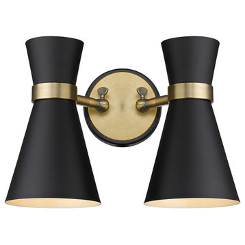 Soriano Two Light Wall Sconce, Matte Black / Heritage Brass