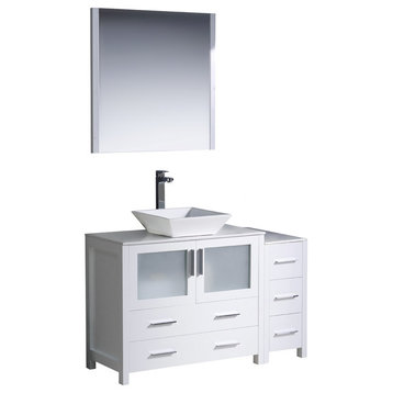 Fresca Torino 48" White Modern Bathroom Vanity With Side Cabinet and Vessel Sink