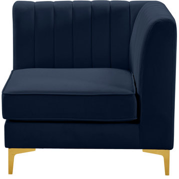 Alina Velvet Upholstered Modular Corner Chair, Navy