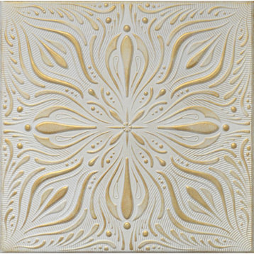 19.6"x19.6" Styrofoam Glue Up Ceiling Tiles R9 White Satin Washed Gold