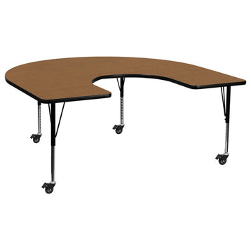 Mobile 60''W x 66''L Horseshoe Oak Thermal Laminate Activity Table-Short Legs