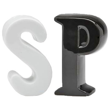 Letter S and P White and Black Salt and Pepper Shakers Set