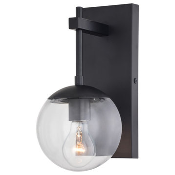 Keeler 1 Light Matte Black Indoor Outdoor Wall Sconce Clear Glass Globe Shade