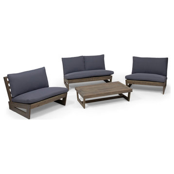 Beulah Outdoor 4 Seater Chat Set With Coffee Table, Gray