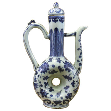 Chinese Blue White Porcelain Scenery Accent Teapot Shape Display Hws400
