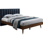 Meridian Furniture - Vance Linen Textured Fabric Upholstered Bed, Navy, King - Trust this Vance midcentury modern linen textured king-size bed to give your room a totally new look and an elegant vibe. The frame is made from real wood with a walnut finish, so this bed pairs beautifully with the nightstand in the same collection. The linen textured headboard covered in soft and durable navy linen textured fabric upholstery for softness and comfort provides an exceptionally contemporary yet midcentury slant.