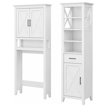 Bush Key West Engineered Wood & Linen Cabinet and Space Saver in White Ash
