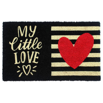 Black  Machine Tufted Little Love Coir Doormat, 18"x30"