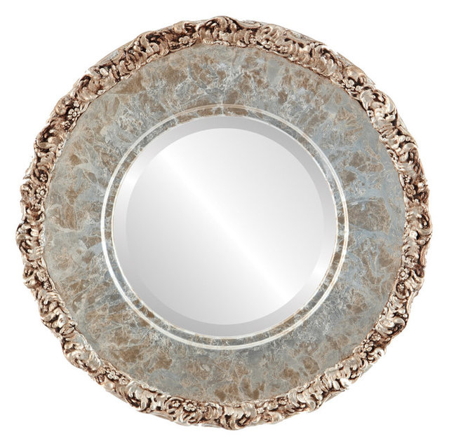 Williamsburg Framed Round Mirror In Champagne Silver Traditional Williamsburg Framed Round Mirror In Champagne Silver