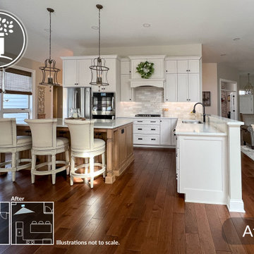 Bright & Timeless Kitchen Reorientation with Fireplace Refresh