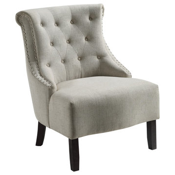 Evelyn Tufted Chair, Linen Fabric With Gray Wash Legs
