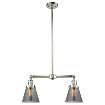 Small Cone 2-Light LED Chandelier, Polished Nickel, Glass: Smoked