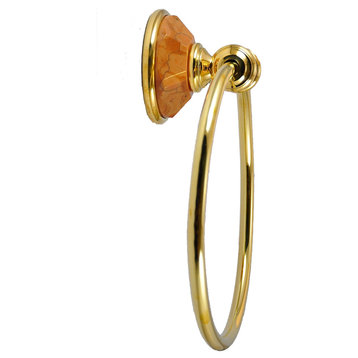 Towel Ring With Rosso Verona Marbel Accents, Matt Gold