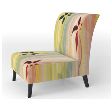 Yellow and Pink Floral Striped Chair, Slipper Chair