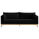 Meridian Furniture - Langham Linen Textured Fabric Upholstered Sofa, Black - Let the cares of the day drift away when you're relaxed from the comfortable confines of this Langham black linen textured fabric loveseat. The boxy design is modern and chic with a mid-century vibe, and the loveseat rests on a solid wood frame for impeccable durability. Black linen textured fabric upholstery covers the sides, back, and cushions of the chair, while two plump pillows on either side make it an extra comfy seating option that everyone loves.
