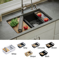 Karran Undermount 32.5 in. Double 50/50 Bowl Workstation Kitchen Sink, Black