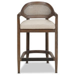 Jennifer Taylor Home - Americana Mid-Century Modern Rattan Cane Back Stool, Taupe Beige Textured Weave, 26" Counter Height - Revel in the hand-crafted details of the Americana Bar Stool Collection by Jennifer Taylor Home. The natural cane back texture is paired with a graceful curved mid-height back and straight arms that are pleasing to the eye and offer a comfortable seating experience. The solid wood Oak frame includes a footrest, protected by a brass plate. This bar stool does not require any assembly.