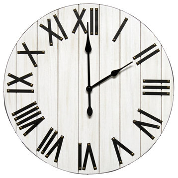 Handsome 21" Rustic Farmhouse  Wood Wall Clock, White Wash