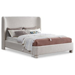 Meridian Furniture - Penny Bed, Cream, King, Boucle Fabric - Breathe new life into your bedroom decor with the Penny Boucle Fabric King Bed. This stunning bed is upholstered in a luxurious cream boucle textured fabric, adding a touch of elegance to your space. The curved headboard provides a comfortable and supportive backrest while adding a stylish focal point to your bedroom decor. Upgrade your sleeping experience with this fully upholstered bed and indulge in a peaceful night's sleep.