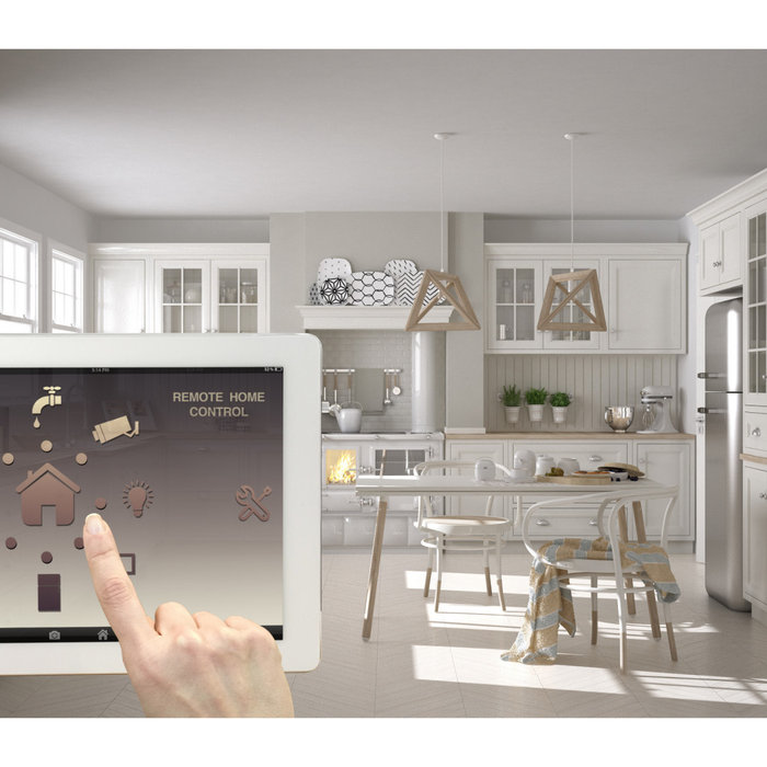 image of a kitchen-dining with smart home feature.