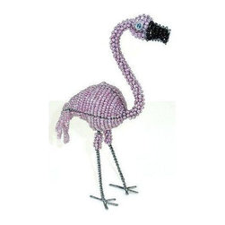 South Africa - Handmade Pink Flamingo in Wire and Beads - South Africa - Decorative Objects And Figurines
