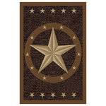 Furnishmyplace - Texas Star Western Rustic Decor Brown Black Rug, 4'5"x6'9" - Floor Rug: Designed to bring aesthetic value and country feel to the indoor spaces, this round area rug complements most indoor spaces. It is a perfect décor accent for your bedrooms, study, living rooms or dining halls. Materials Used: This indoor rug is manufactured with soft-texture nylon pile fiber. It comes with anti-skid rubber backing that makes it ideal for busiest indoor spaces.  Contemporary Design: The floor carpet exhibits iconic lone star design in subtle shades of brown, black and gold. It creates a striking focal point, adding an interesting flair to the spaces. Easy Maintenance: The machine-made floor rug boasts high resistance for stains and spills. Rug can easily clean with mild cleanser and water for easy maintenance.