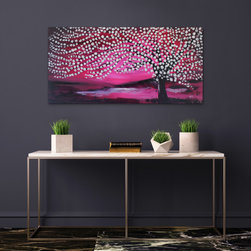 Preethi Arts - 48"x24" Original handmade painting Modern pink landscape art for home decor - Paintings