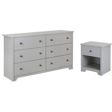 6 Drawer Double Dresser and Nightstand Bedroom Furniture Set in Soft Grey