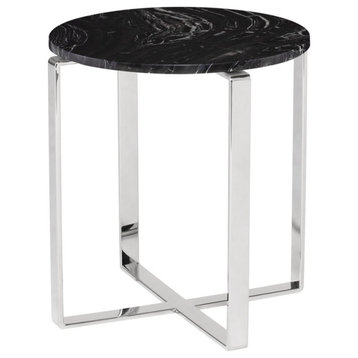 Rosa Side Table Marble, Black Marble / Polished Stainless Base