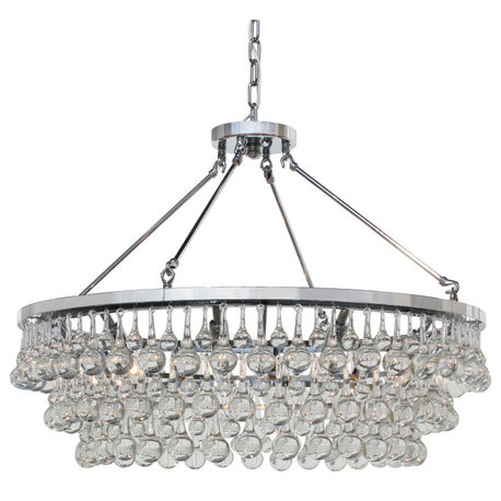 Lightupmyhome Celeste 32" Glass Drop Chandelier, Hanging or Flush Mount, Chrome