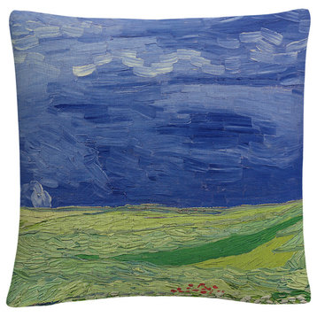 Vincent Van Gogh 'Wheatfields Under Thnderclouds' Decorative Throw Pillow
