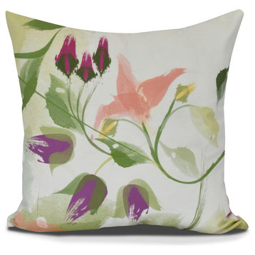Windy Bloom, Floral Print Pillow, Coral, 18" x 18"