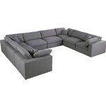 Meridian Furniture - Serene Linen Textured Fabric Deluxe Comfort 8-Piece U-Shaped Sectional, Gray - There's lots to love about the Serene linen textured deluxe cloud-like comfort modular collection, and this piece is not an exception. The soft Gray linen textured fabric is cozy and sleek to the touch while the overstuffed down/feather cushions provide gentle support so you can relax and unwind like a VIP. Customize your seating with this modular set by adding the pieces you like most. Latches under each piece make it easy to snap them into position for a look that's modern yet welcoming.