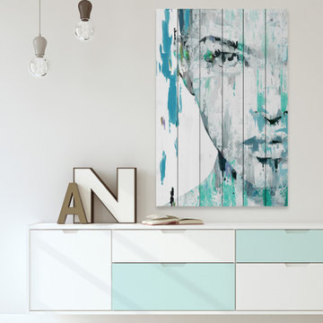 "Half Face Portrait" Painting Print on White Wood