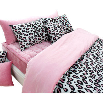 Pink Leopard Microfiber Duvet Cover Set, King