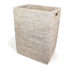 White Wash Rattan Standing Magazine Basket
