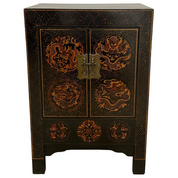 Conisgned Vintage Chinese Painted Dragon Night Stand/End Table