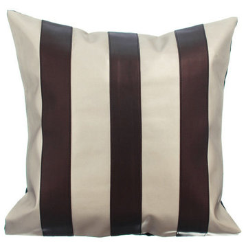 Faux Leather Stripes 24"x24" Cream Throw Pillow Sham, Alternating Choco