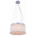 Elegant Furniture & Lighting - Influx 10-Light Chrome Pendant - This ring of celestial light will leave an impression of dynamic resonance in your bedroom, dining room, or entryway with the Influx collection of hanging fixtures. Multifaceted royal-cut clear crystal beads dance within a glistening chrome silhouette of metallic twists. Be swept you off your feet by this contemporary lighting fixture that inspires a glow of brilliant, breathtaking wonder.