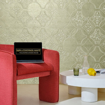 Distressed brass gold metallic lattice damask faux grasscloth textured Wallpaper, 42 Inc X 33 Ft Roll