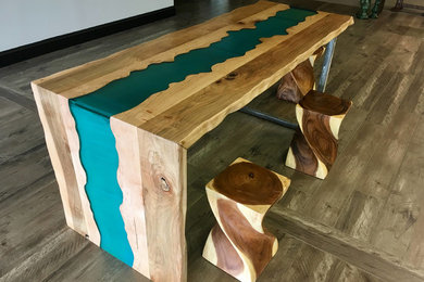 Inspiration for a mid-sized eclectic light wood floor and brown floor dining room remodel in San Francisco with no fireplace