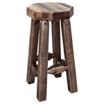 Montana Woodworks - Homestead Collection Backless Barstool, Stain and Clear Lacquer Finish - From Montana Woodworks , the largest manufacturer of handcrafted, heirloom quality rustic furnishings in America comes the Homestead Collection line of furniture products. Handcrafted in the mountains of Montana using solid, American grown wood, the artisans rough saw all the timbers and accessory trim pieces for a look uniquely reminiscent of the timber-framed homes once found on the American frontier. This simple yet elegant bar stool will bring rustic beauty to any room of your home. Perfect for the bar, the bistro table or anywhere a touch of rustic completes the scene. Built with durability in mind. Constructed using the time proven mortise and tenon joinery system, this bar stool will last for generations. The bar stool comes topped with an octagonal piece of 2.5" thick, solid wood seat. Seat height is 30" Seat height is 30" Seat width is 12", seat depth is 12". Comes fully assembled. 350 pound capacity. This item comes professionally finished with premium grade stain and lacquer. 20-year limited warranty included at no additional charge.