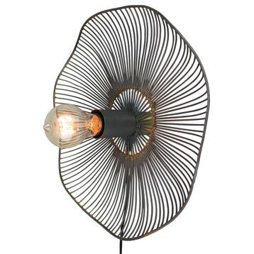 Vintage Style Sunburst Disk Classic Wall Sconce 14 in Round Scalloped Iron Open