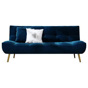 71" Sleeper Sofa Bed Velvet Upholstered Convertible Couch, Deep Blue